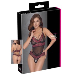 Body string en dentelle florale bicolore et résille 