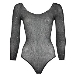 Body string à manches longues en résille avec strass 