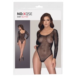 Body string à manches longues en résille avec strass 