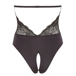 Body en dentelle noire, ouvert à l'entrejambe 