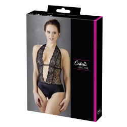 Body en dentelle noire, ouvert à l'entrejambe 