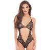 Bodystring en dentelle noire ouvert à l'entrejambe 