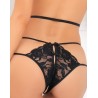 Body string noir ouvert à l'entre-jambes dentelle et ornements 