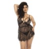 Nuisette noir Selma grande taille, en dentelle, avec armatures et string assorti inclus 