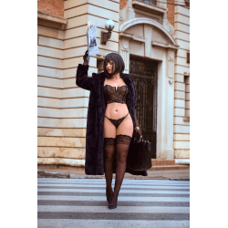 Ensemble 2 pièces bustier en dentelle et string noir - Mapalé