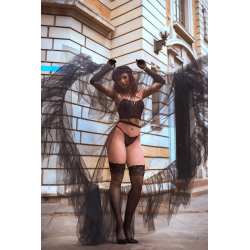 Ensemble 2 pièces bustier en dentelle et string noir - Mapalé
