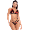 Ensemble lingerie 3 pièces noir et rouge avec soutien-gorge, string et bandeau – Mapalé 80058