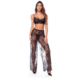 Ensemble 3 pièces en dentelle noire avec pantalon transparent - Mapalé
