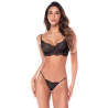 Ensemble 3 pièces en dentelle noire avec pantalon transparent - Mapalé