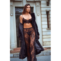 Ensemble 3 pièces en dentelle noire avec pantalon transparent - Mapalé