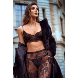 Ensemble 3 pièces en dentelle noire avec pantalon transparent - Mapalé