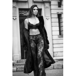 Ensemble 3 pièces en dentelle noire avec pantalon transparent - Mapalé