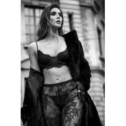 Ensemble 3 pièces en dentelle noire avec pantalon transparent - Mapalé