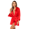 Peignoir court satiné rouge avec ceinture à nouer - Mapalé