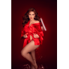 Peignoir court satiné rouge avec ceinture à nouer - Mapalé