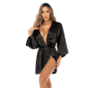 Peignoir court satiné noir avec ceinture à nouer - Mapalé