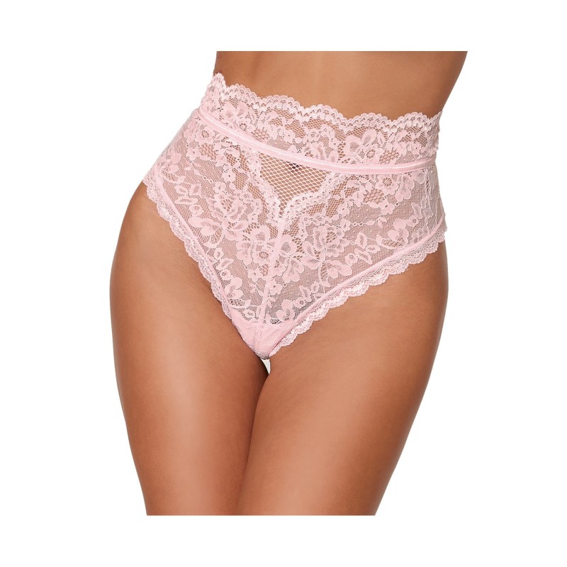 String dentelle taille haute rose 