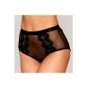 Culotte en résille et dentelle noire avec jarretelles roses 