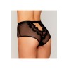 Culotte en résille et dentelle noire avec jarretelles roses 