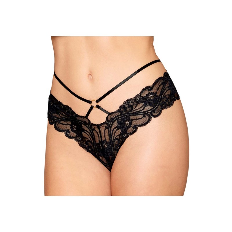 Culotte en dentelle noire avec lanières et chaines dorées 