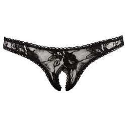 String ouvert à l'entre-jambe en dentelle noire 