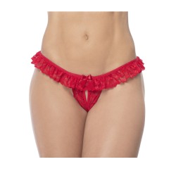 Culotte ouverte rouge avec froufrou en dentelle  