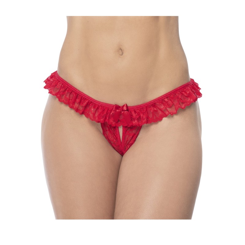 Culotte ouverte rouge avec froufrou en dentelle  