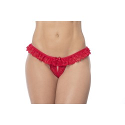 Culotte ouverte rouge avec froufrou en dentelle  