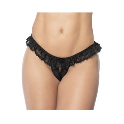Culotte ouverte noire avec froufrou en dentelle 