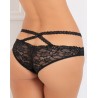 Tanga ouvert noir en dentelle avec ornements croisés avant arrière 