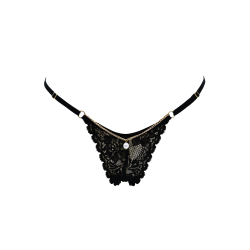String noir en dentelle avec bijou et chaîne dorée