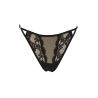 Tanga noir en dentelle avec bijou losanges dorés