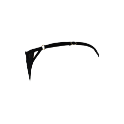 Tanga noir en dentelle avec bijou losanges dorés