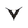 Tanga noir en dentelle avec bijou losanges dorés