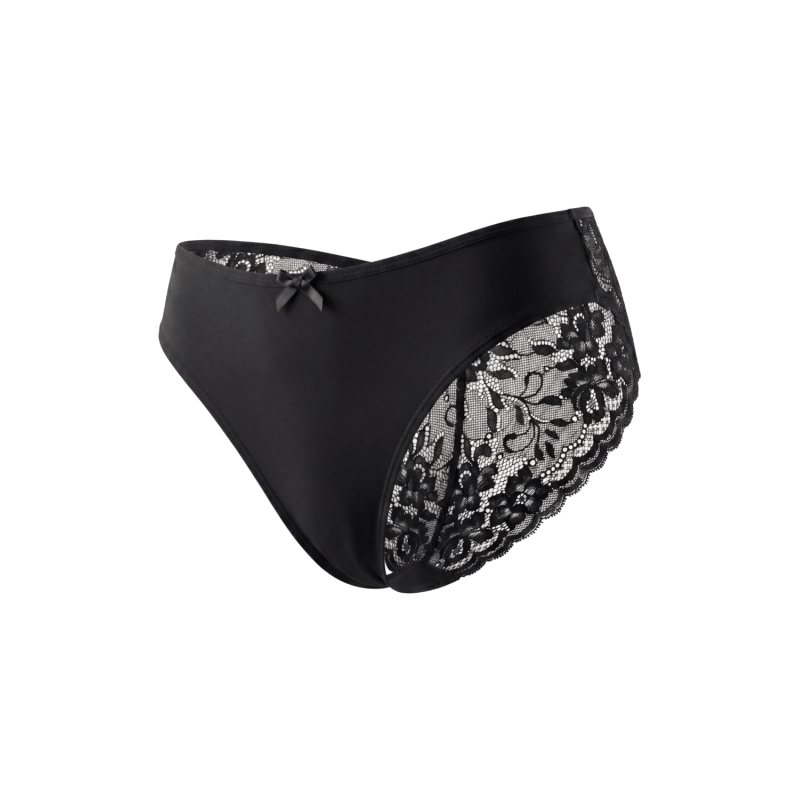 Culotte noire en dentelle avec nœud en satin