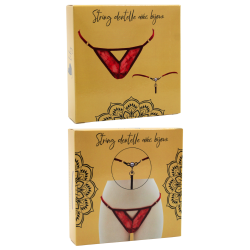 String rouge avec bijou perle  strass dorés
