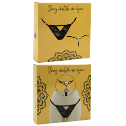 String noir avec bijou perle  strass dorés