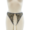 String gris avec bijou couleur aléatoire et chaîne dorée