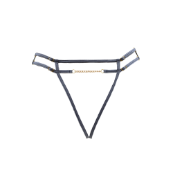 String gris avec bijou couleur aléatoire et chaîne dorée