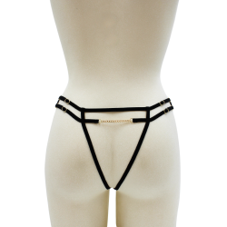 String noir avec bijou couleur aléatoire et chaîne dorée