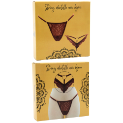String taupe en dentelle avec bijou cœur doré