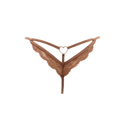 String taupe en dentelle avec bijou cœur doré