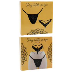 String noir en dentelle avec bijou cœur doré