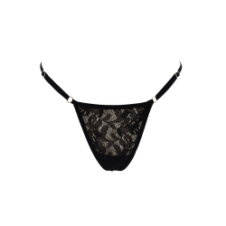 String noir en dentelle avec bijou cœur doré