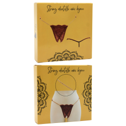 String en dentelle taupe ouvert avec chaînes dorées