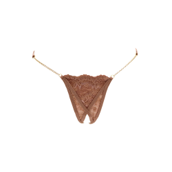 String en dentelle taupe ouvert avec chaînes dorées