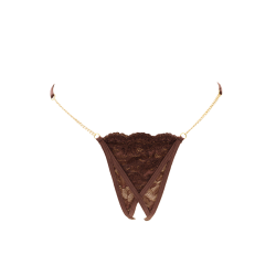 String en dentelle marron ouvert avec chaînes dorées