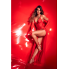 Robe longue transparente rouge en dentelle et résille avec string - Mapalé
