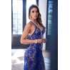 Robe longue transparente bleu royal en dentelle avec dos croisé et fente haute - Mapalé