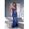 Robe longue transparente bleu royal en dentelle avec dos croisé et fente haute - Mapalé
